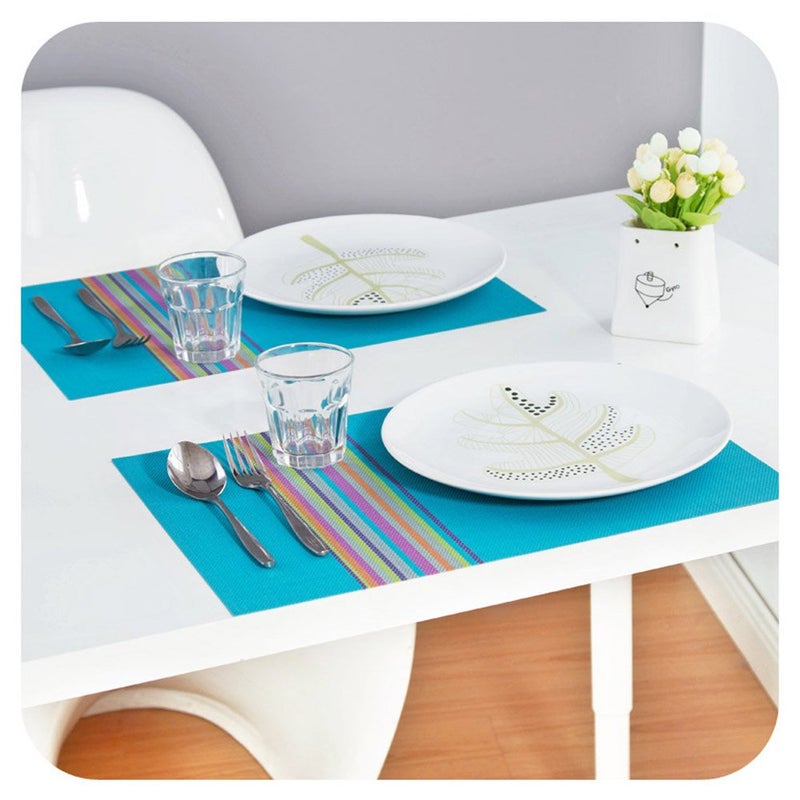 SHACOS Colorful Placemats Set of 8 Woven Vinyl Place Mats for Dining Table Coffee Table Heat Resistant Reversible Table Mat Wipe Clean (8, Multicolor) - Image 5